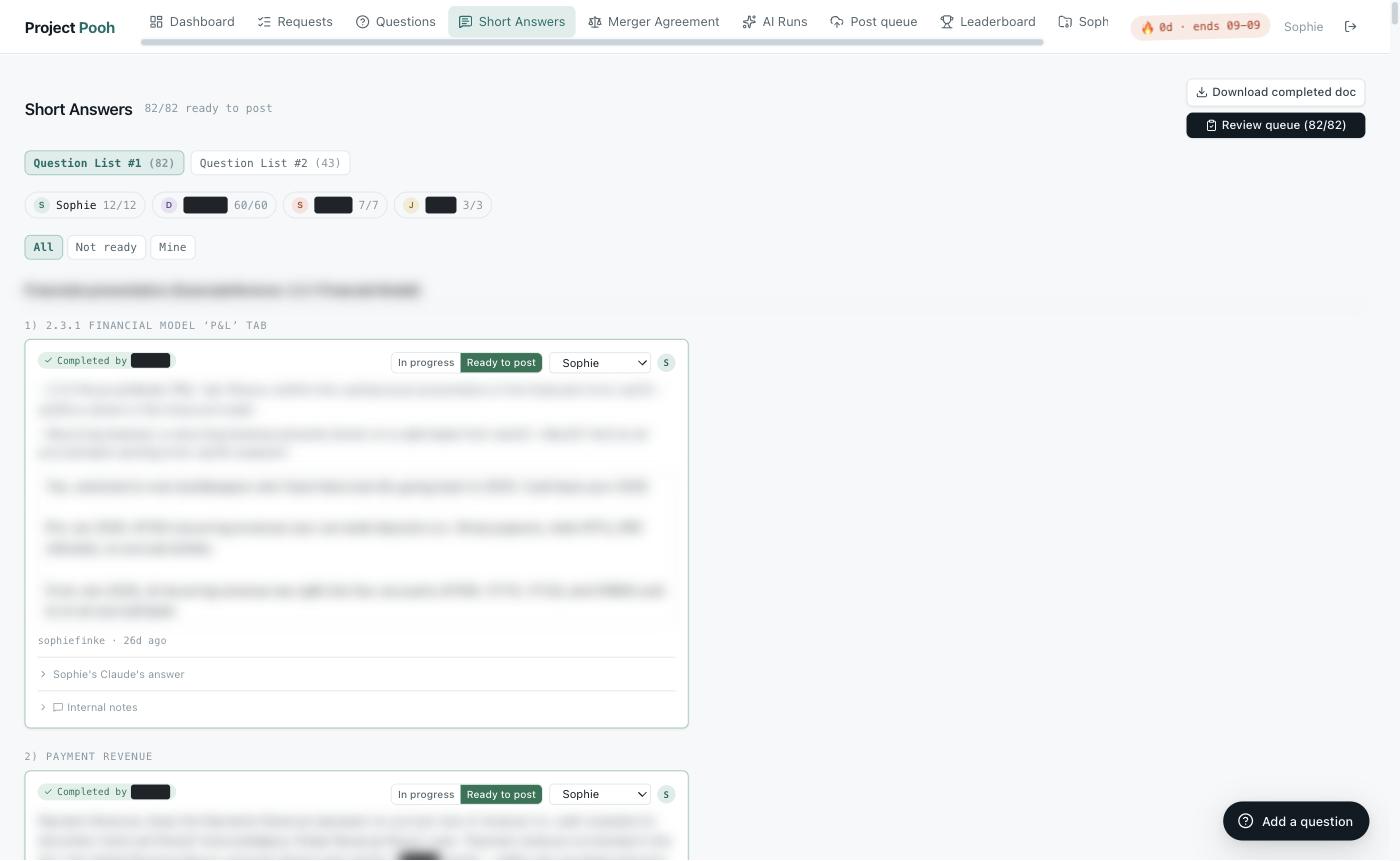 Consultants' questions. Answers are blurred.